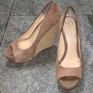 Jessica Simpson Tan Suede Wedge Hemp Rope Heels